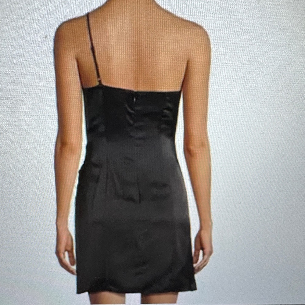 Gianni Bini Black One-Shoulder Satin Wrap Dress - Picture 2 of 4